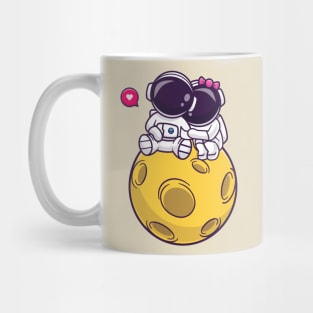 Cute Couple Astronaut Sitting On Moon Cartoon Mug